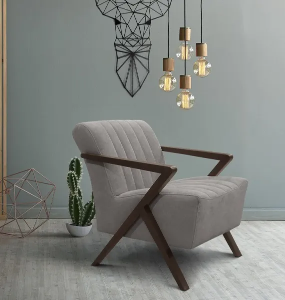 Fauteuil contemporain gris avec accoudoir en bois pour Le Crès par IDEE&CO